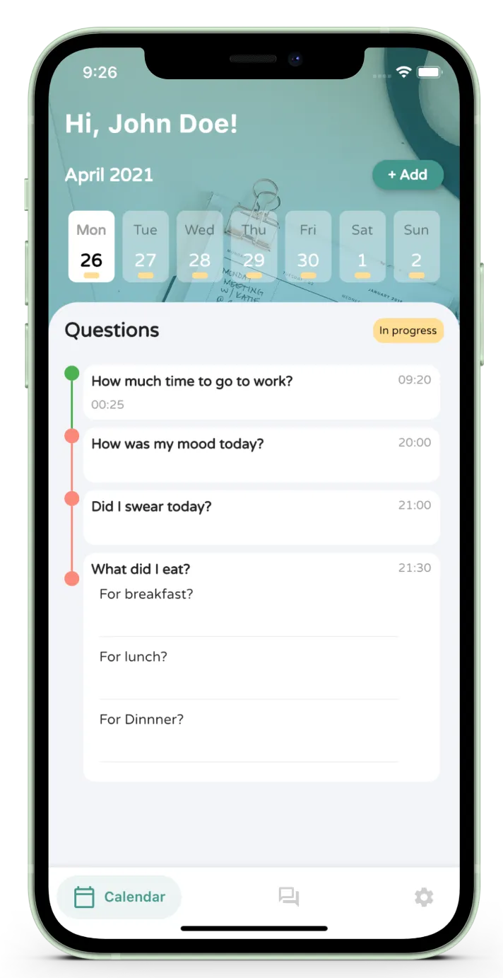 EvereeME question timeline showing completed daily answers